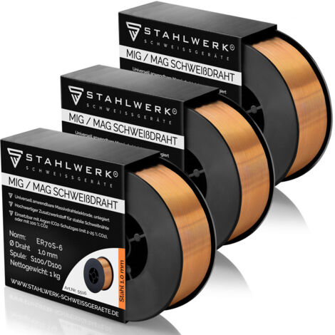 STAHLWERK Schweißdraht MIG MAG ER70S-6 SG2 Ø 1,0 mm S100/D100 1kg Draht 3er Set