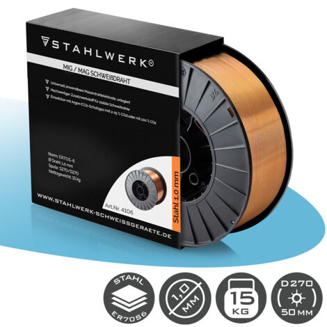 STAHLWERK Schweißdraht MIG MAG Premium Drahtrolle ER70S-6 SG2 1,0 mm 15 kg