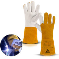 STAHLWERK Schweißerhandschuhe aus Rindspaltleder – Hitze- und feuerbeständige Schweißhandschuhe für WIG, MIG/MAG, MMA, Plasma mit Unterarmschutz, Nahtloser Daumen-Übergang, Einheitsgröße