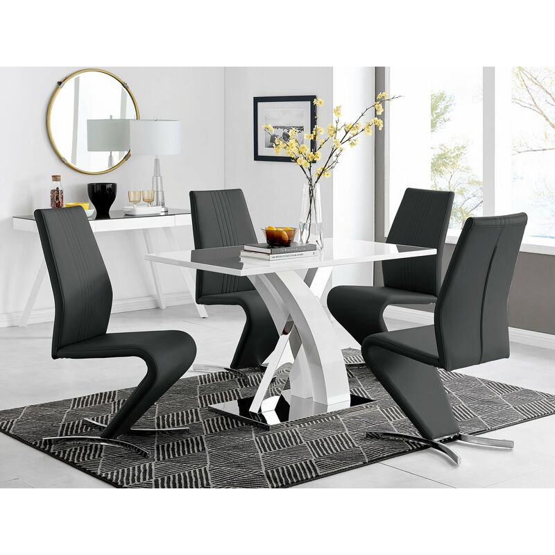 Chrome Metal Rectangle Dining Table, White Metal Dining Chairs Set Of 4