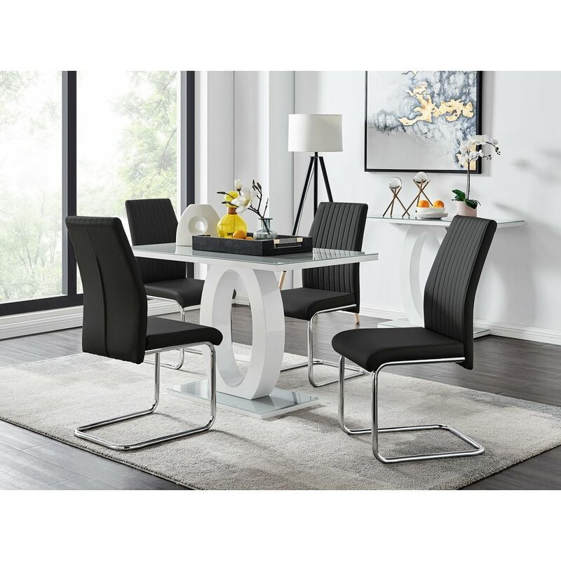 Giovani Grey White Modern High Gloss, High Gloss Dining Room Table And Chairs Set Of 4