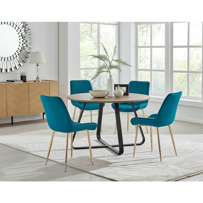 Santorini Brown Round Dining Table And, Round Kitchen Table With Blue Chairs