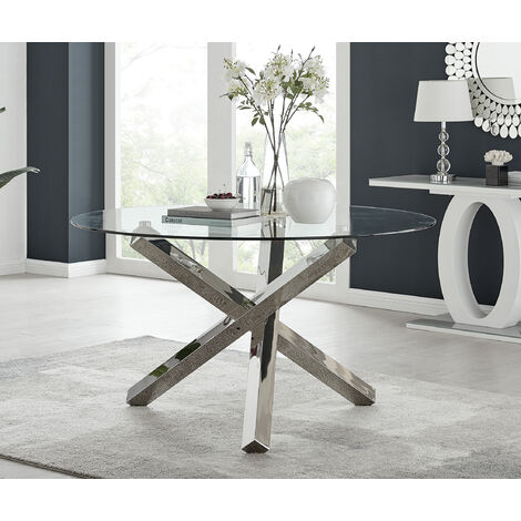 Glass dining table with deals steel legs