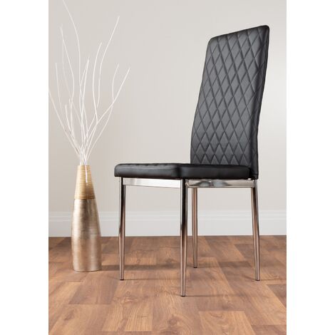 4x Milan Black Chrome Hatched Faux, Modern Black Faux Leather Dining Chairs