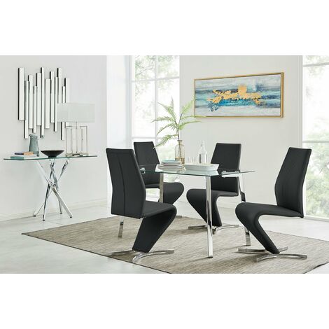 Cosmo Chrome Glass Dining Table And 4 Black Willow Dining Chairs Set