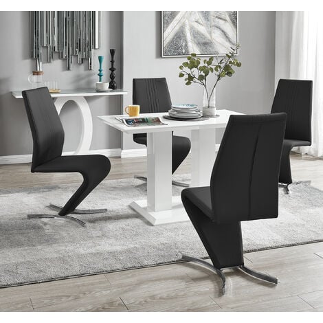 Imperia 4 Modern White High Gloss Dining Table And 4 Black Willow Chairs Set - Black