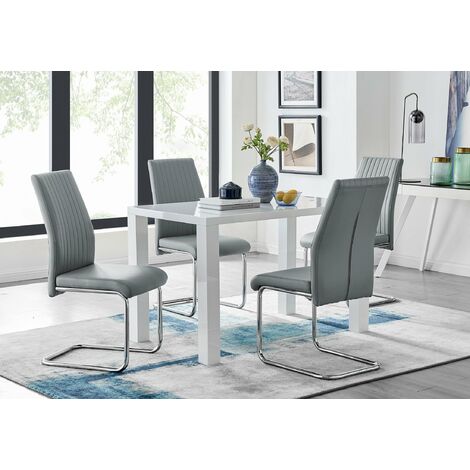 Pivero White High Gloss Dining Table And 4 Elephant Grey Lorenzo Chairs Set - Elephant Grey