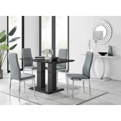 Furniturebox Imperia 4 High Gloss Black Modern Dining Table And 4