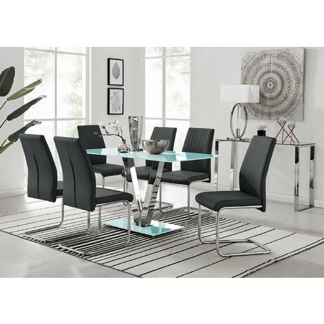 Florini White Glasetal V Dining, Black Metal Dining Chairs Set Of 6