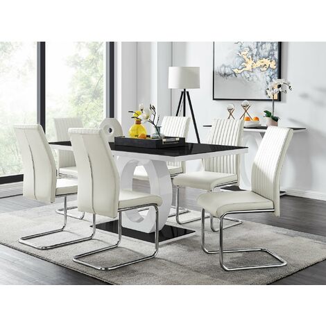 Giovani High Gloss And Glass Dining Table And 6 White Lorenzo Chairs Set - White