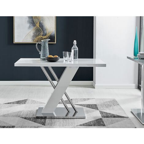 Sorrento 4 White High Gloss And Stainless Steel Dining Table
