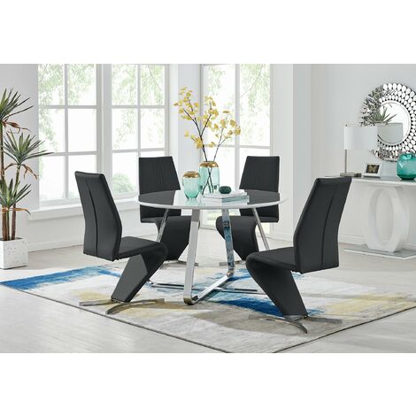 Santorini White Wood Contemporary Round Dining Table And 4 Black Willow Chairs - Black