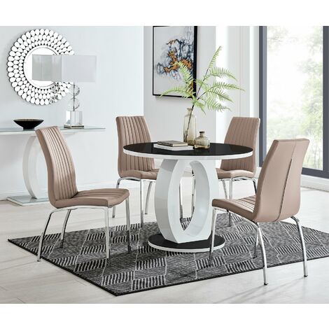 Cappuccino Grey Isco Chairs Set, Round High Gloss Table And Chairs