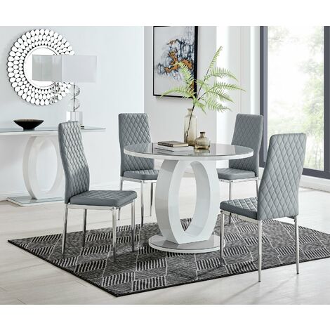 Glass 100cm Round Dining Table, High Gloss White Dining Table And Chairs
