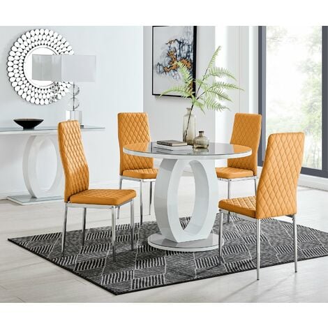 Giovani Grey White High Gloss And Glass 100cm Round Dining