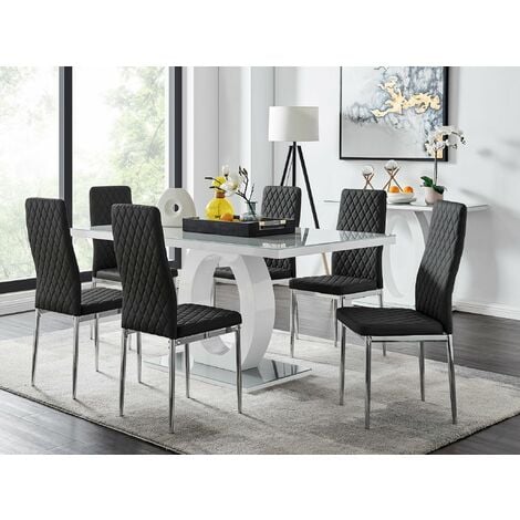 Giovani Grey White Modern High Gloss, White Dining Room Chairs Set Of 6