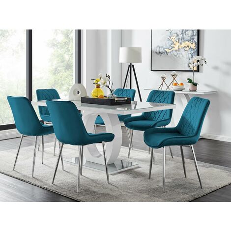 Giovani 6 Grey Dining Table Blue, Silver Dining Chairs Set Of 6
