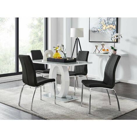 Giovani 4 Grey Dining Table & 4 Black Isco Chairs