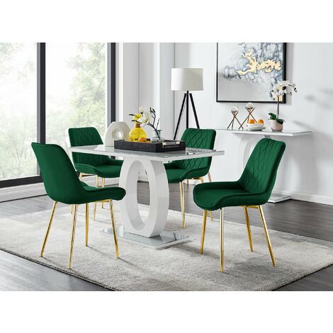 Furniture Box Novara 120cm Gold Round Dining Table and 4 x Green Pesaro  Silver Leg Chairs