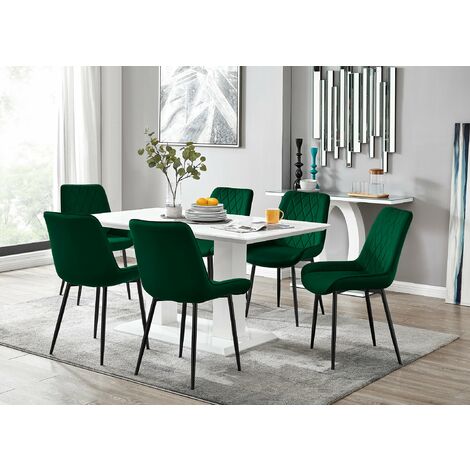 Furniture Box Novara 120cm Gold Round Dining Table and 4 x Green Pesaro  Silver Leg Chairs