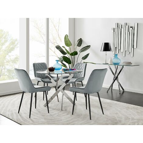 Novara 100cm Round Dining Table and 4 Grey Pesaro Black Leg Chairs