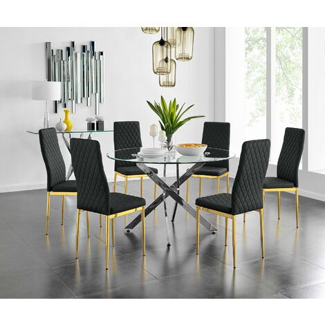Novara 120cm Round Dining Table And 6, Black Round Dining Table For 4