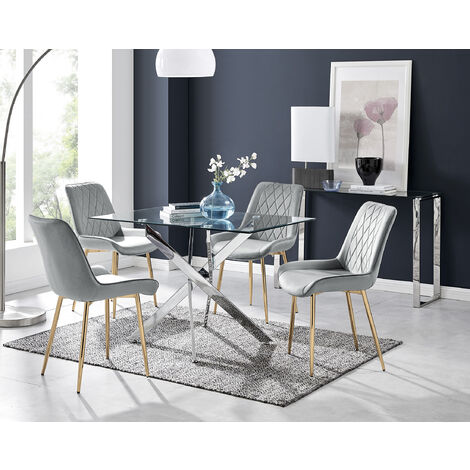 Leonardo 4 Table and 4 Grey Pesaro Gold Leg Chairs
