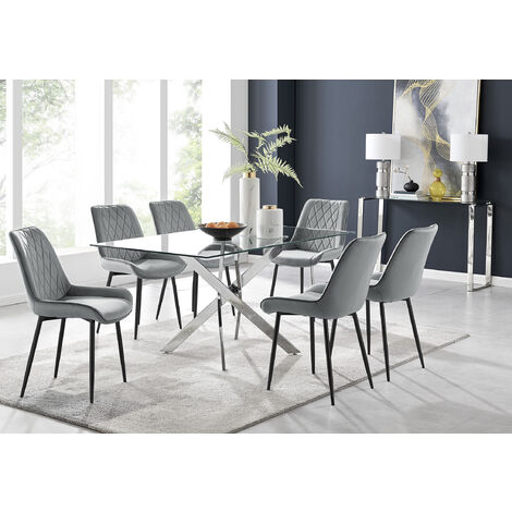 Leonardo 6 Dining Table and 6 Grey Pesaro Black Leg Chairs