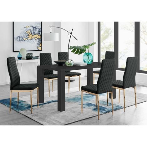 Pivero 6 Black Dining Table And, Glass Dining Table And Chairs Wayfair