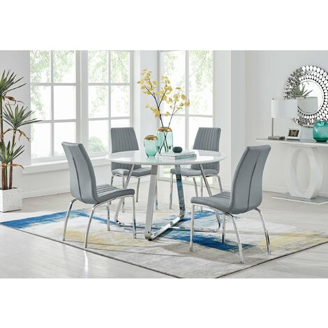 Santorini White Round Dining Table And 4 Grey Isco Chairs - Elephant Grey