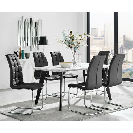 Andria Black Leg Marble Effect Dining Table and 6 Black Murano Chairs - Black