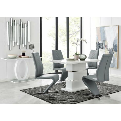 Apollo Rectangle White High Gloss Chrome Dining Table And 4 Elephant Grey Willow Chairs Set - Elephant Grey