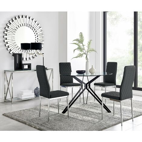 Cascina Dining Table and 4 Black Milan Chairs - Black