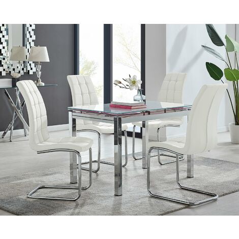 Enna White Glass Extending Dining Table and 4 White Murano Chairs - White
