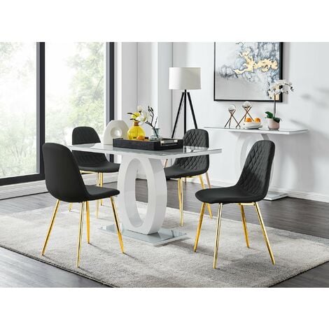 Giovani 4 Grey Dining Table & 4 Black Corona Gold Leg Chairs