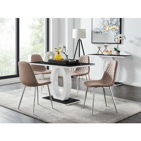 Giovani 4 Black Dining Table & 4 Cappuccino Corona Silver Leg Chairs