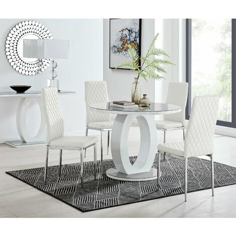 Giovani Grey White High Gloss And Glass, Round High Gloss Table And Chairs