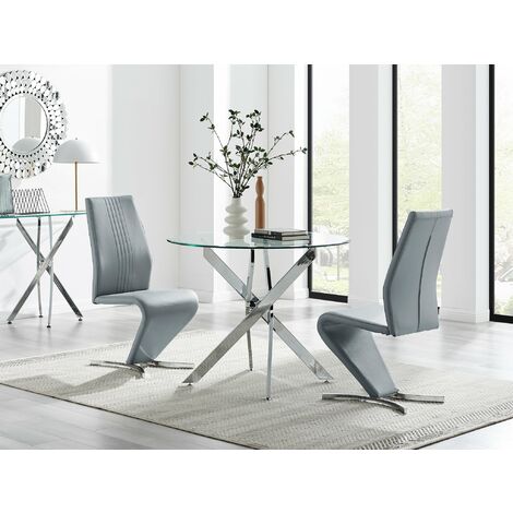 Novara 100cm Round Dining Table & 2 Elephant Grey Willow Chairs