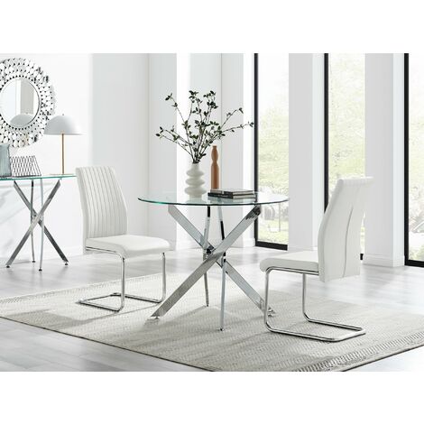 Novara Round Dining Table And 2 White Lorenzo Chairs Set