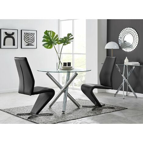 Selina Round Dining Table and 2 Black Willow Chairs - Black