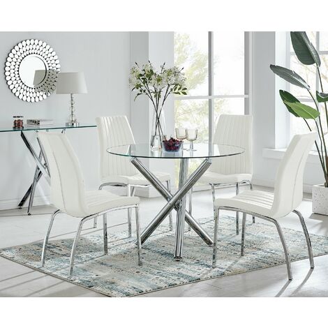 Selina Round Dining Table and 4 White Isco Chairs
