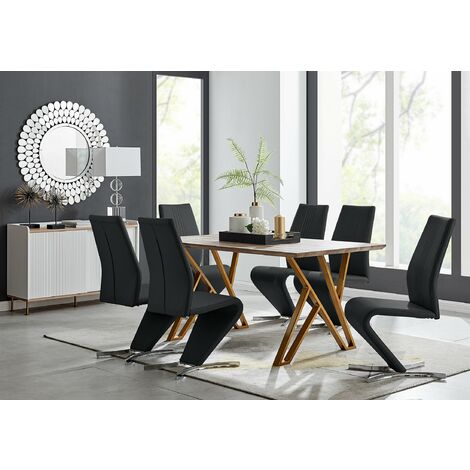 Taranto Oak Effect Dining Table and 6 Black Willow Chairs - Black