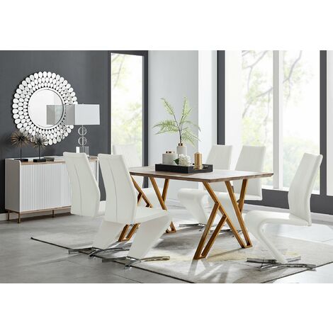 Taranto Oak Effect Dining Table and 6 White Willow Chairs - White