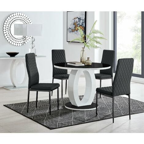 Giovani Round Black 100cm Table and 4 Black Milan Black Leg Chairs - Black
