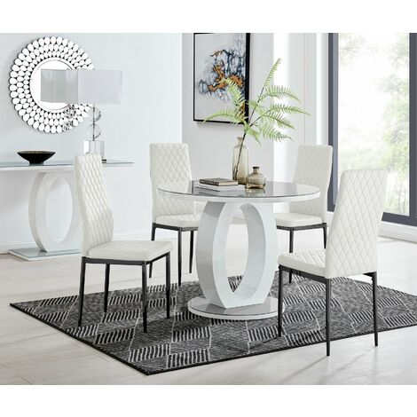 Giovani Round Grey 100cm Table and 4 White Milan Black Leg Chairs