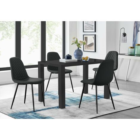 Pivero 4 Black Dining Table and 4 Black Corona Black Leg Chairs - Black