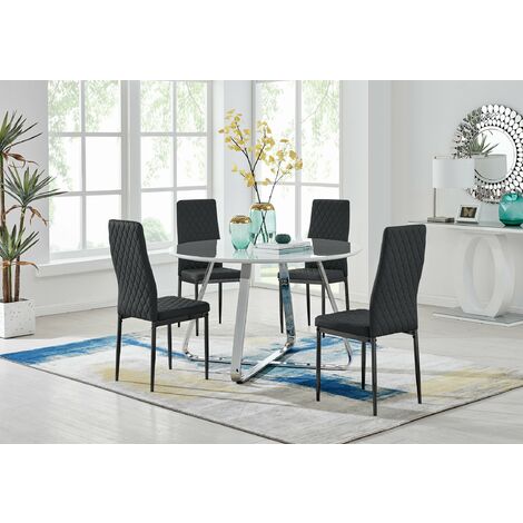 Santorini White Round Dining Table And 4 Black Milan Black Leg Chairs