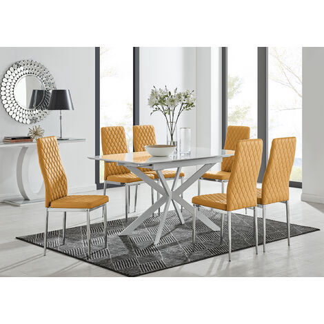 Furniturebox LIRA 120 Extending Dining Table and 6 Mustard Milan Chairs