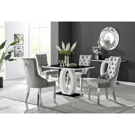 Giovani 4 Black Dining Table & 4 Grey Belgravia Chairs