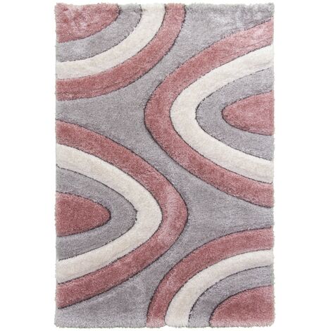 Luxus Ripple Modern Curved Striped Rug in Pink - 120x170cm